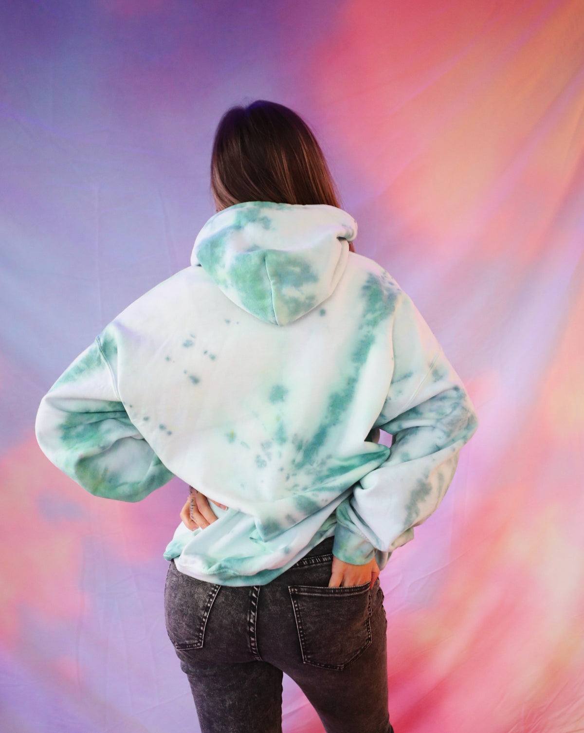 White and turquoise Hoodie